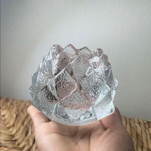 Orrefors Sweden Signed Crystal Votive Candle Holder — Artichoke Ice Form — 3”